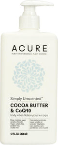 Acure: Simply Unscented Body Lotion Cocoa Butter & Coq10, 12 Fl Oz