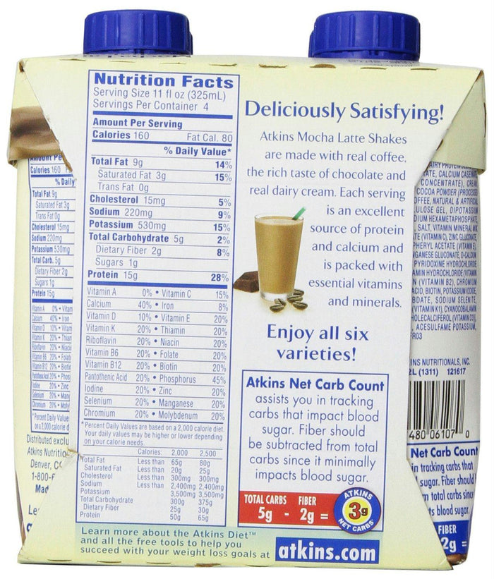 Atkins: Mocha Latte Shake 4 Count (11 Oz Each), 44 Oz