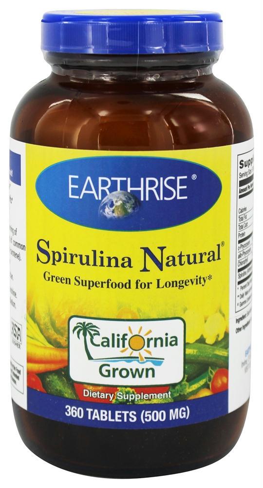 Earthrise: Spirulina Natural Green Super Food For Longevity 500 Mg, 360 Tablets